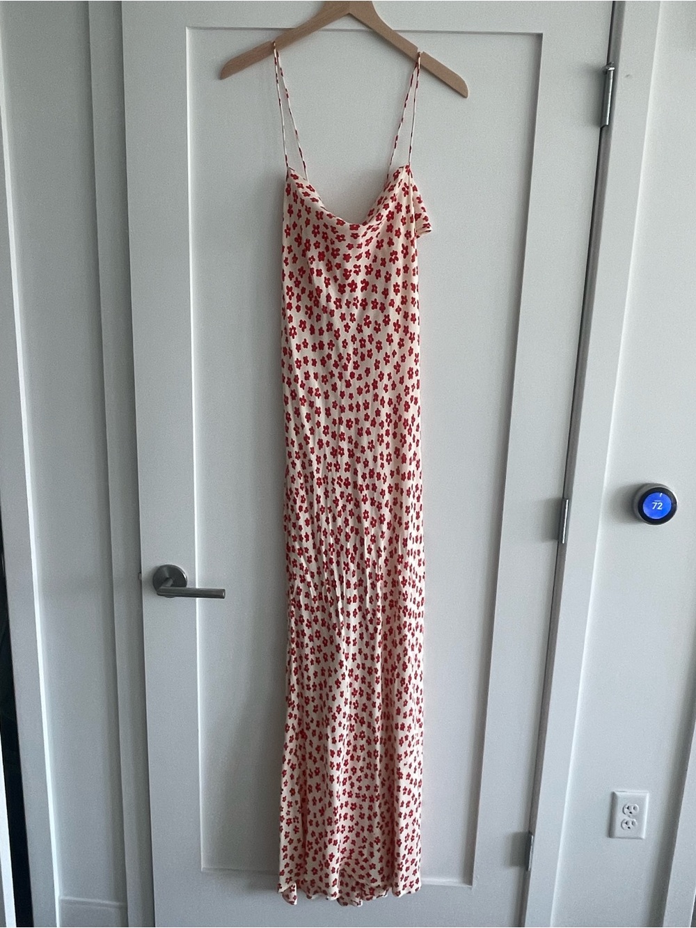 Faithfull the Brand Cream Maxi Slip Dress with Red Floral Print